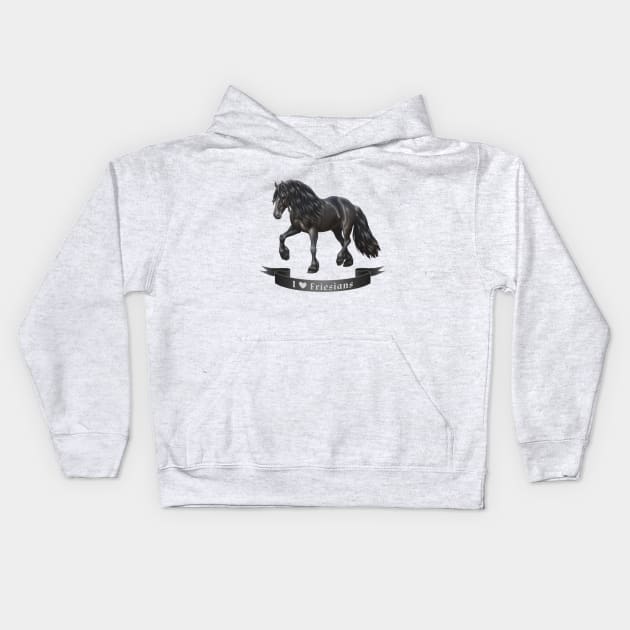 I Love Friesian Horses Kids Hoodie by csforest